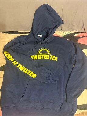 Twisted Navy Blue Crewneck Hoodie with Yellow Logo